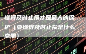 懂得及时止损才是最大的保护（要懂得及时止损是什么意思）